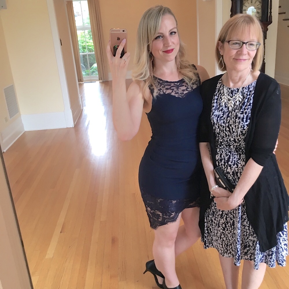 Navy Blue Lace Floral Dress